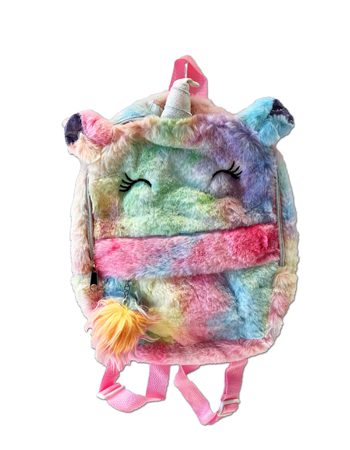 Unicorn rainbow backpack tie dye clip fuzzy pink pastel